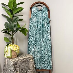 Chico's 20/22 Teal Green Medallion Print Jersey Knit Sleeveless Maxi Dress